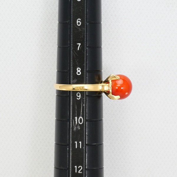 K18 18金 YG イエローゴールド リング 指輪 8.5号 サンゴ ジュエリー 中古 K18 18金 YG イエローゴールド リング 指輪 8.5号 サンゴ ジュエリー 中古