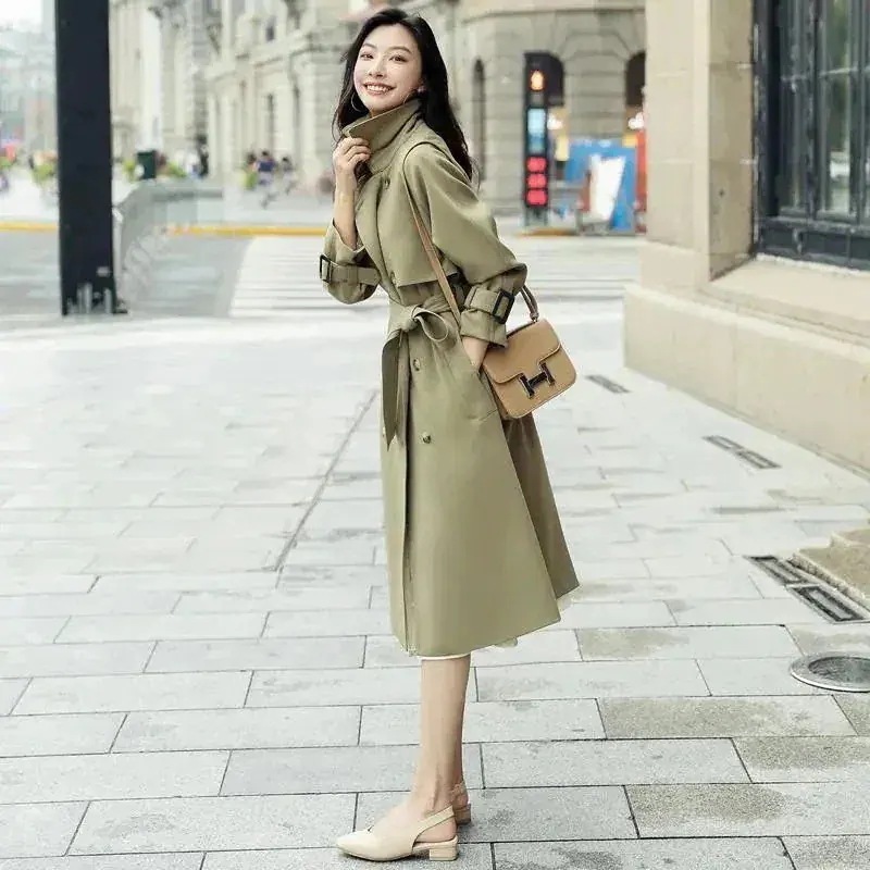 AWアウター2025春作気質高級感英伦風コートセミロング着痩せ通勤コート百掛け春トレンチコートジャケットマウンテンパーカー