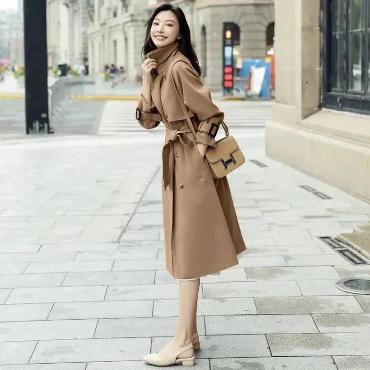 AWアウター2025春作気質高級感英伦風コートセミロング着痩せ通勤コート百掛け春トレンチコートジャケットマウンテンパーカー