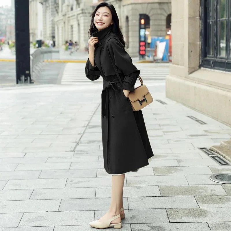 AWアウター2025春作気質高級感英伦風コートセミロング着痩せ通勤コート百掛け春トレンチコートジャケットマウンテンパーカー