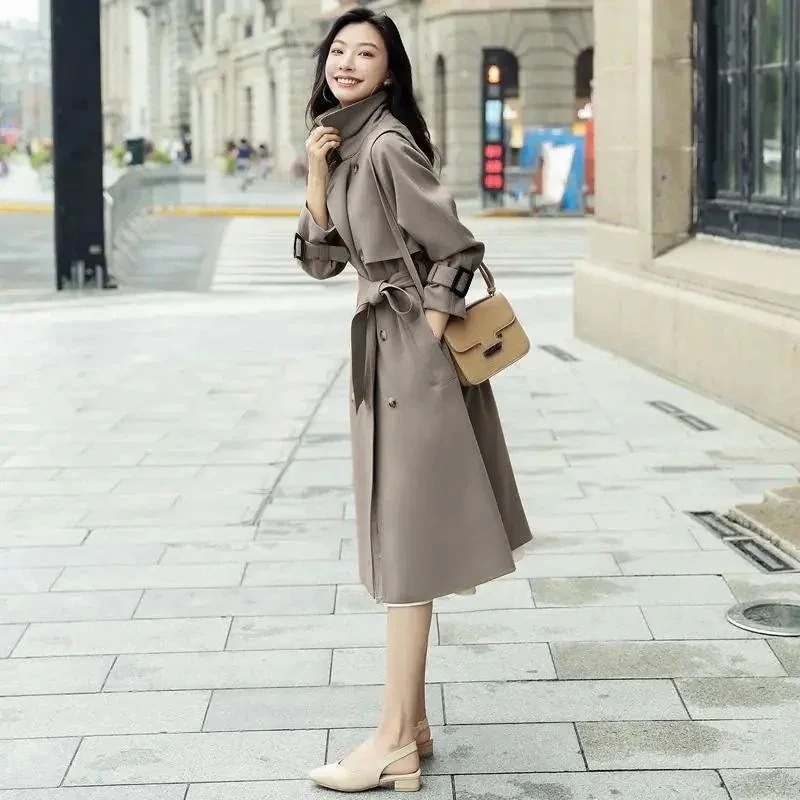 AWアウター2025春作気質高級感英伦風コートセミロング着痩せ通勤コート百掛け春トレンチコートジャケットマウンテンパーカー