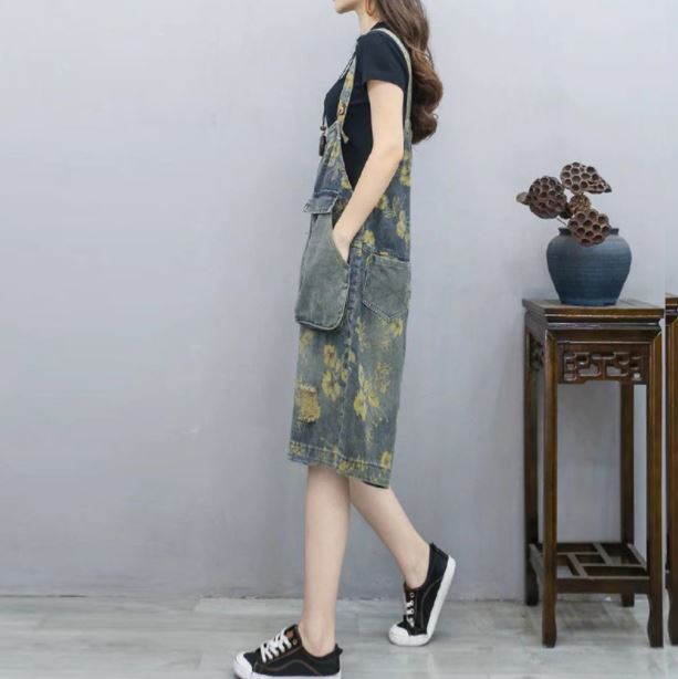 レディースファッション 花柄 プリント デニムパンツ オーバーオール レディース デニム ゆったり レディースファッション 花柄 プリント デニムパンツ オーバーオール レディース デニム ゆったり