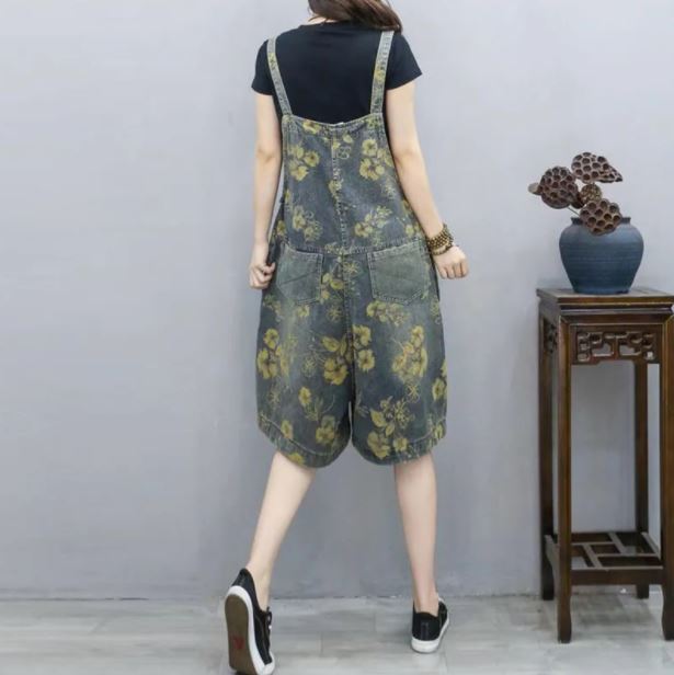 レディースファッション 花柄 プリント デニムパンツ オーバーオール レディース デニム ゆったり レディースファッション 花柄 プリント デニムパンツ オーバーオール レディース デニム ゆったり