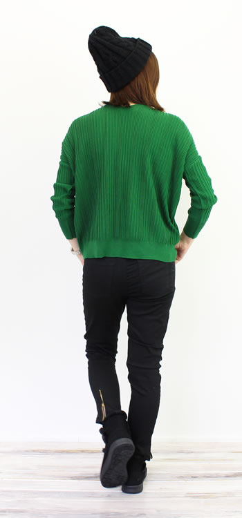 ランダムリブ 前後2wayワイド ニット プルオーバー ニットソー Vネック クルーネック 630700 長袖 トップス レディース セーター アーベン