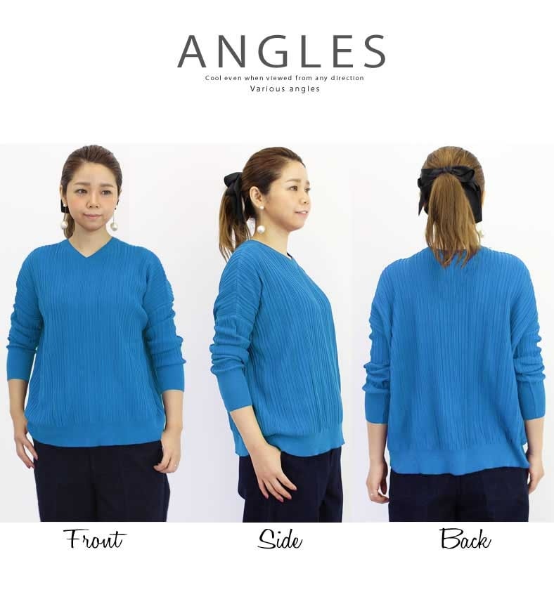 ランダムリブ 前後2wayワイド ニット プルオーバー ニットソー Vネック クルーネック 630700 長袖 トップス レディース セーター アーベン