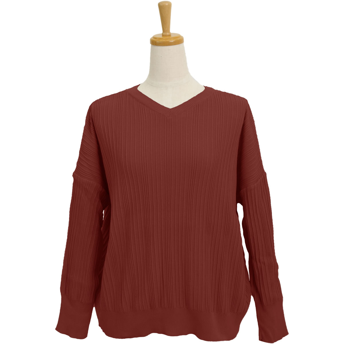 ランダムリブ 前後2wayワイド ニット プルオーバー ニットソー Vネック クルーネック 630700 長袖 トップス レディース セーター アーベン