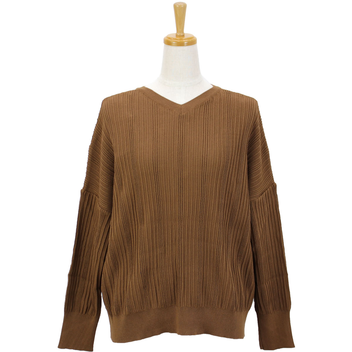 ランダムリブ 前後2wayワイド ニット プルオーバー ニットソー Vネック クルーネック 630700 長袖 トップス レディース セーター アーベン