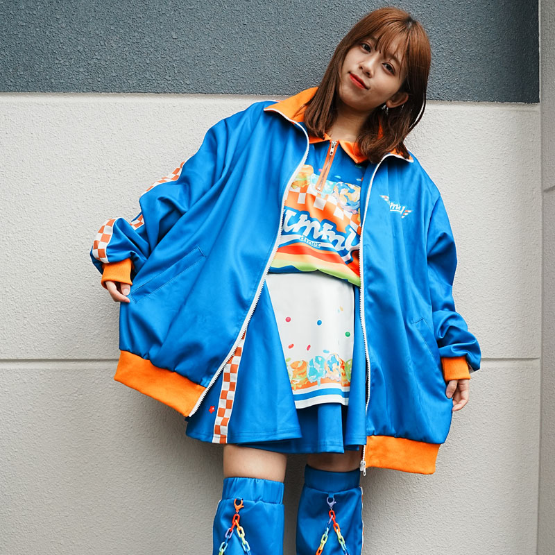 Yummy ジャケット ブルゾン 長袖 ジャージ 原宿 原宿系 ファッション 病み 病みかわ ダーク ポップ デコラ jr-547-128 ブルー Yummy ジャケット ブルゾン 長袖 ジャージ 原宿 原宿系 ファッション 病み 病みかわ ダーク ポップ デコラ jr-547-128 ブルー
