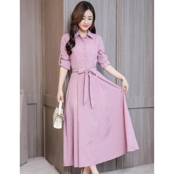ワンピース レディース シャツワンピース Aライン マキシ丈 ロング 無地 長袖 フレア ワンピース レディース シャツワンピース Aライン マキシ丈 ロング 無地 長袖 フレア
