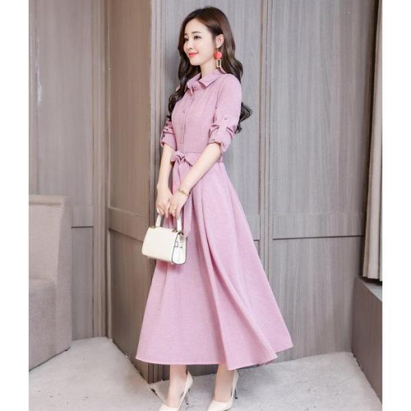 ワンピース レディース シャツワンピース Aライン マキシ丈 ロング 無地 長袖 フレア ワンピース レディース シャツワンピース Aライン マキシ丈 ロング 無地 長袖 フレア