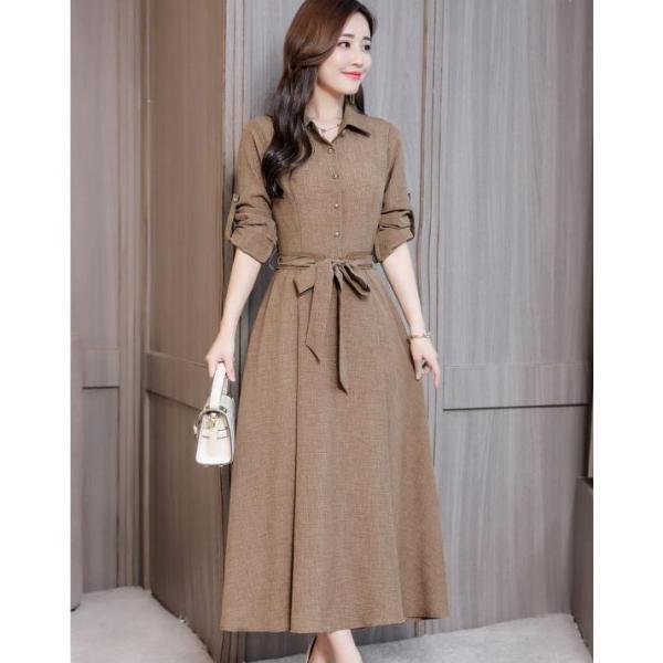 ワンピース レディース シャツワンピース Aライン マキシ丈 ロング 無地 長袖 フレア ワンピース レディース シャツワンピース Aライン マキシ丈 ロング 無地 長袖 フレア