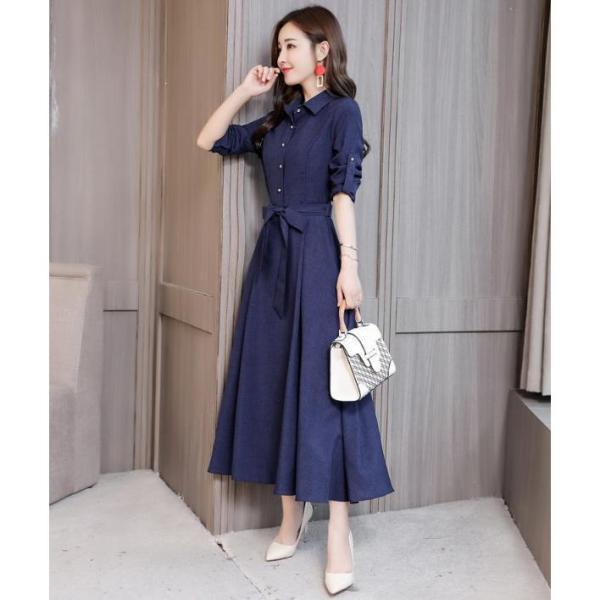 ワンピース レディース シャツワンピース Aライン マキシ丈 ロング 無地 長袖 フレア ワンピース レディース シャツワンピース Aライン マキシ丈 ロング 無地 長袖 フレア