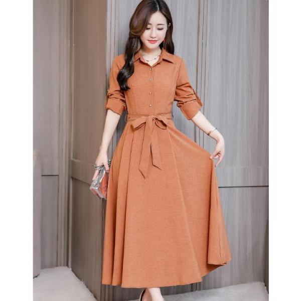 ワンピース レディース シャツワンピース Aライン マキシ丈 ロング 無地 長袖 フレア ワンピース レディース シャツワンピース Aライン マキシ丈 ロング 無地 長袖 フレア