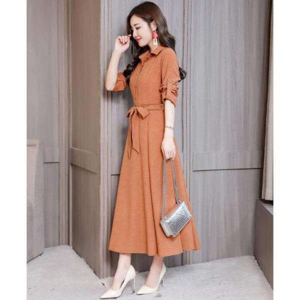 ワンピース レディース シャツワンピース Aライン マキシ丈 ロング 無地 長袖 フレア ワンピース レディース シャツワンピース Aライン マキシ丈 ロング 無地 長袖 フレア