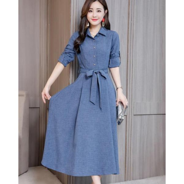 ワンピース レディース シャツワンピース Aライン マキシ丈 ロング 無地 長袖 フレア ワンピース レディース シャツワンピース Aライン マキシ丈 ロング 無地 長袖 フレア