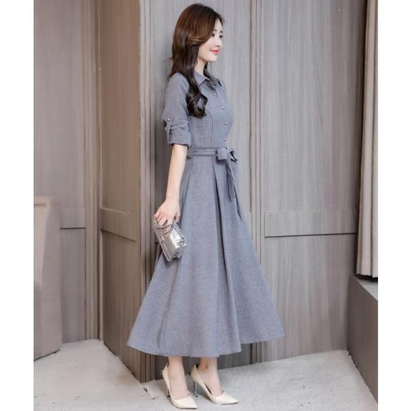 ワンピース レディース シャツワンピース Aライン マキシ丈 ロング 無地 長袖 フレア ワンピース レディース シャツワンピース Aライン マキシ丈 ロング 無地 長袖 フレア