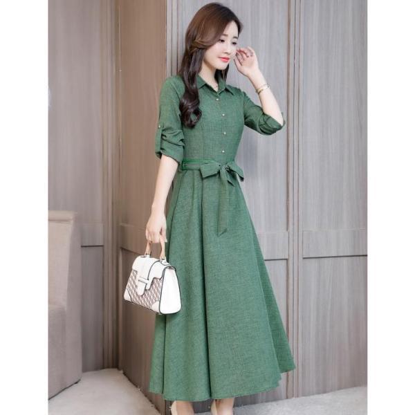 ワンピース レディース シャツワンピース Aライン マキシ丈 ロング 無地 長袖 フレア ワンピース レディース シャツワンピース Aライン マキシ丈 ロング 無地 長袖 フレア