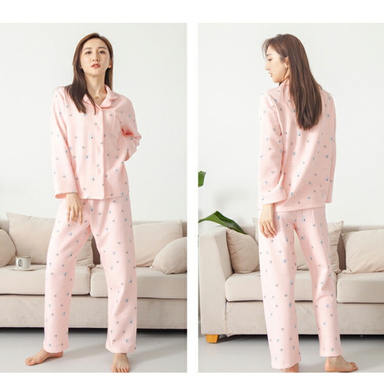 【急速出荷】[激安]綿 ３層構造 パジャマ レディース 綿100% オーガニックコットン ポリエステル 上下セット 暖かい 長袖 冬 秋 パジャマ 前開き 長袖 入院 誕生日 プレゼント 高級 ナイ