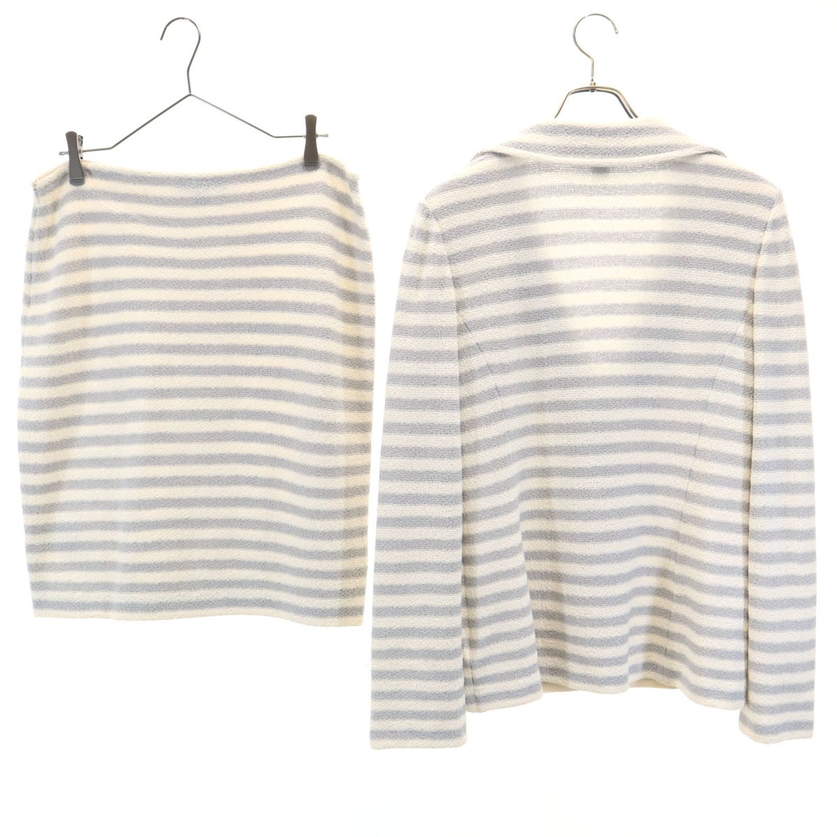 ST.JOHN セントジョン USA製 ボーダー柄 タオル地 テーラードジャケット 上下セットアップ 10/8 アイボリー レディース 古着