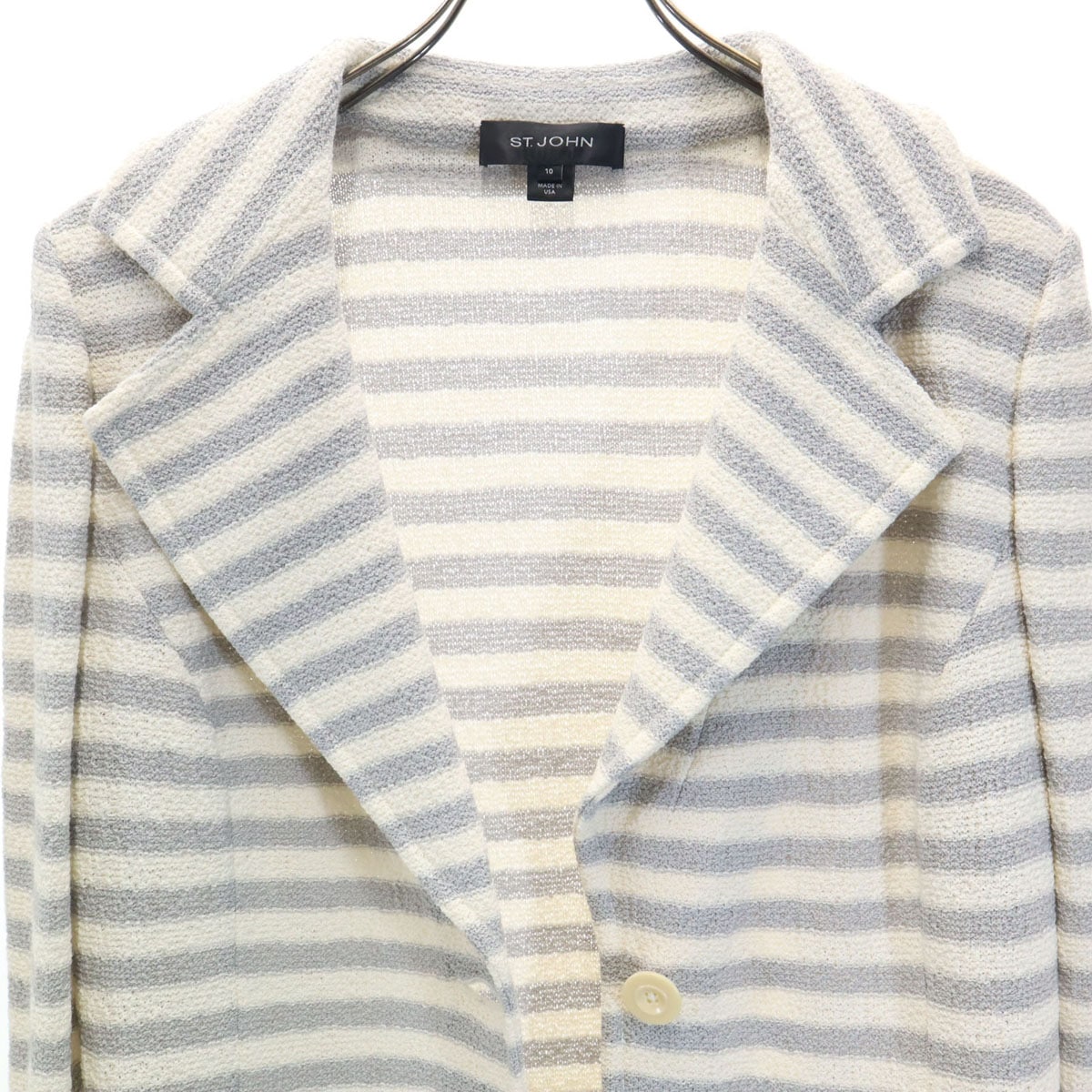 ST.JOHN セントジョン USA製 ボーダー柄 タオル地 テーラードジャケット 上下セットアップ 10/8 アイボリー レディース 古着