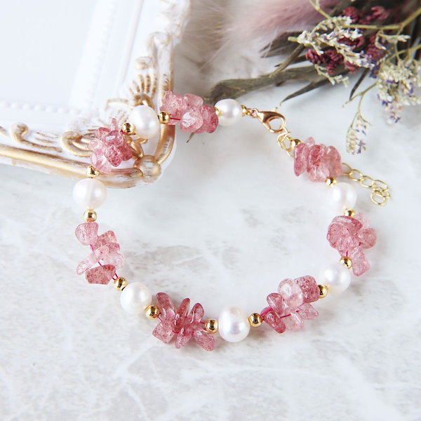 天然石★ブレスレット ストロベリークォーツ ♪ 338 天然石☆ブレスレット ストロベリークォーツ ♪ 338