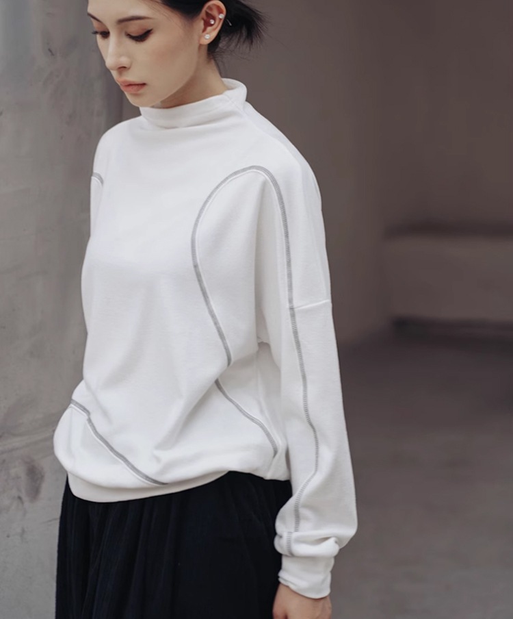 スタンドカラー ステッチ プルオーバー レディース トップス 長袖 ストリート シンプル カジュアル おしゃれ かっこいい 無地 秋 冬 通勤 通学 お出かけ 公園 休日 ショッピング S M L