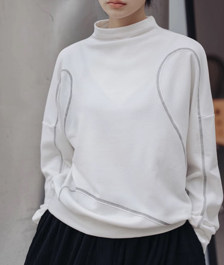 スタンドカラー ステッチ プルオーバー レディース トップス 長袖 ストリート シンプル カジュアル おしゃれ かっこいい 無地 秋 冬 通勤 通学 お出かけ 公園 休日 ショッピング S M L