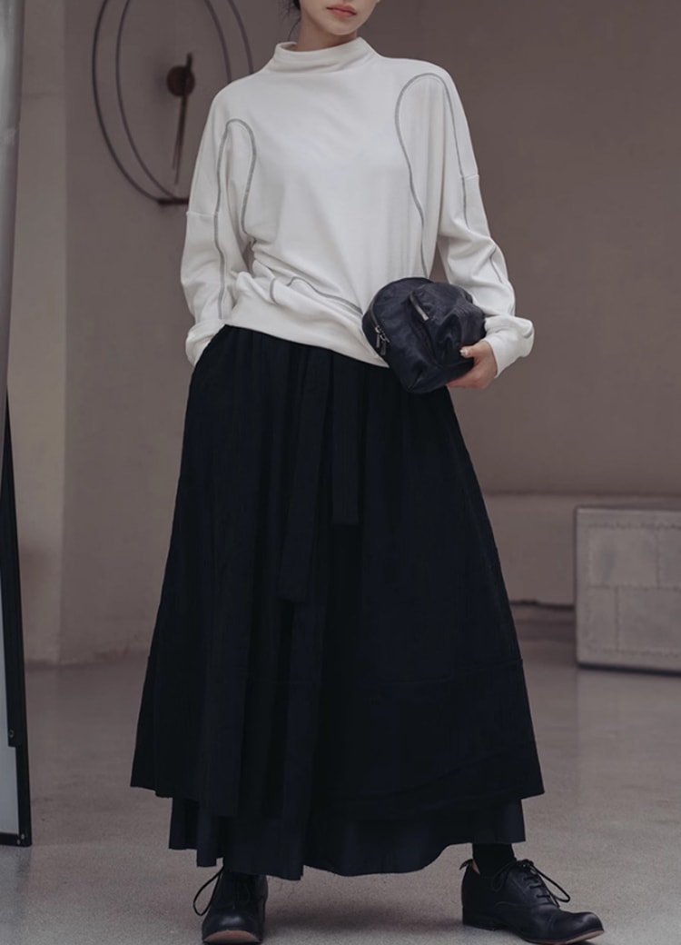 スタンドカラー ステッチ プルオーバー レディース トップス 長袖 ストリート シンプル カジュアル おしゃれ かっこいい 無地 秋 冬 通勤 通学 お出かけ 公園 休日 ショッピング S M L