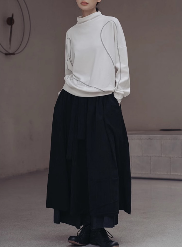 スタンドカラー ステッチ プルオーバー レディース トップス 長袖 ストリート シンプル カジュアル おしゃれ かっこいい 無地 秋 冬 通勤 通学 お出かけ 公園 休日 ショッピング S M L