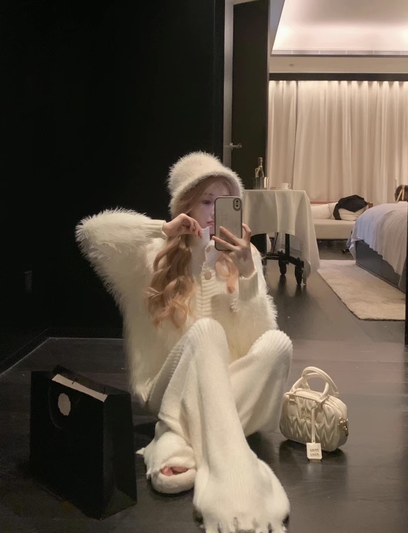 シャギーニットカーディガン レディース トップス ニット シャギーニット 羽織り カーディガン ハイネック 可愛い a5055