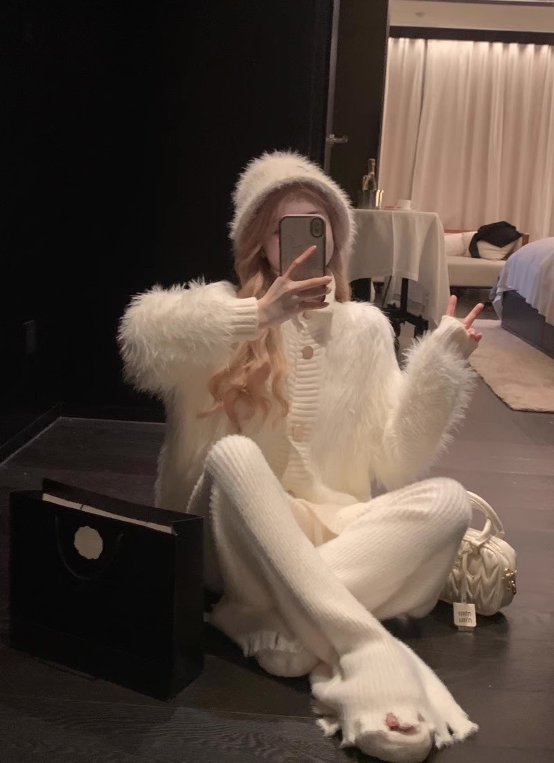 シャギーニットカーディガン レディース トップス ニット シャギーニット 羽織り カーディガン ハイネック 可愛い a5055