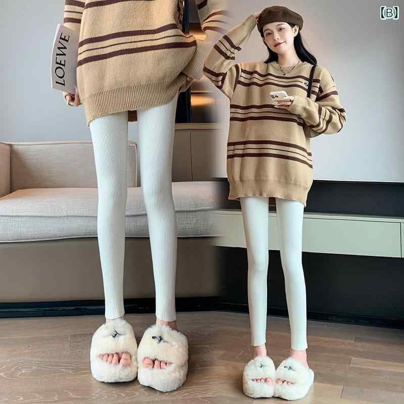 パンツ レディース 秋 冬 ニット 厚手 レギンス アウターウェア 綿 ハイウエスト スリム 弾性 タイト