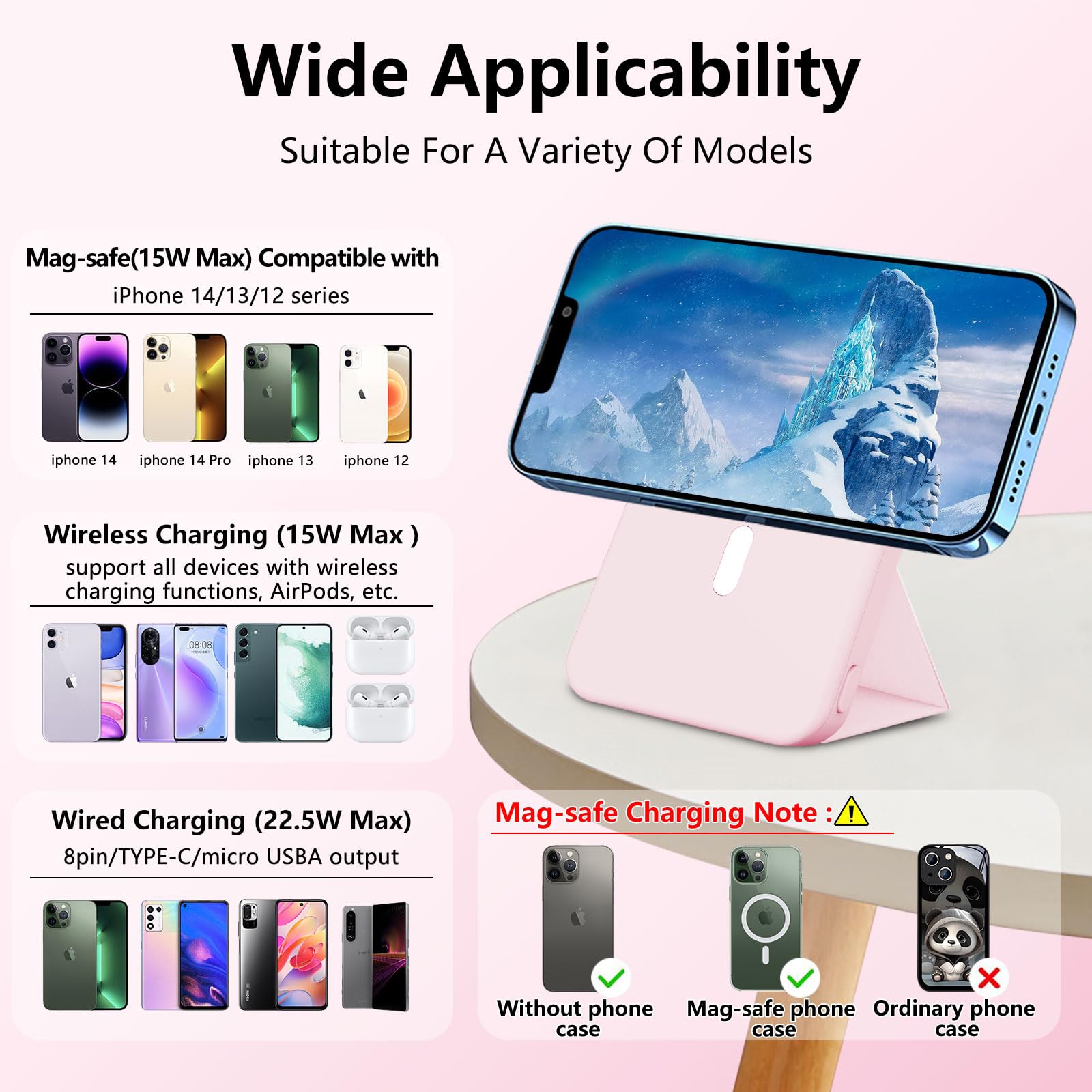 LUCKYDUO モバイルバッテリー magsafe 10000mAh 大容量 急速充電 マグネット ワイヤレス モバイルバッテリー 軽量 小型 薄型 折りたたみ式スタンド 【15W ワイヤレス充電/