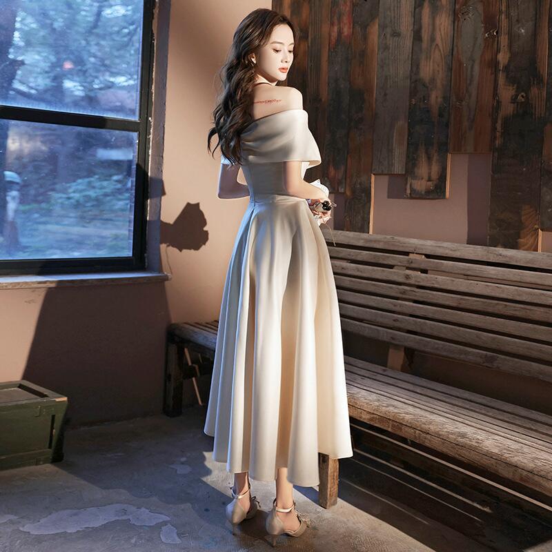 シャンパンカラー オフショルダー イブニングドレス 二次会 結婚式 花嫁 ブライダル 演奏会 披露宴 ロング 袖あり ウエディングドレス 発表会 コンサート 大きいサイズ フォーマル 前撮り パーティ