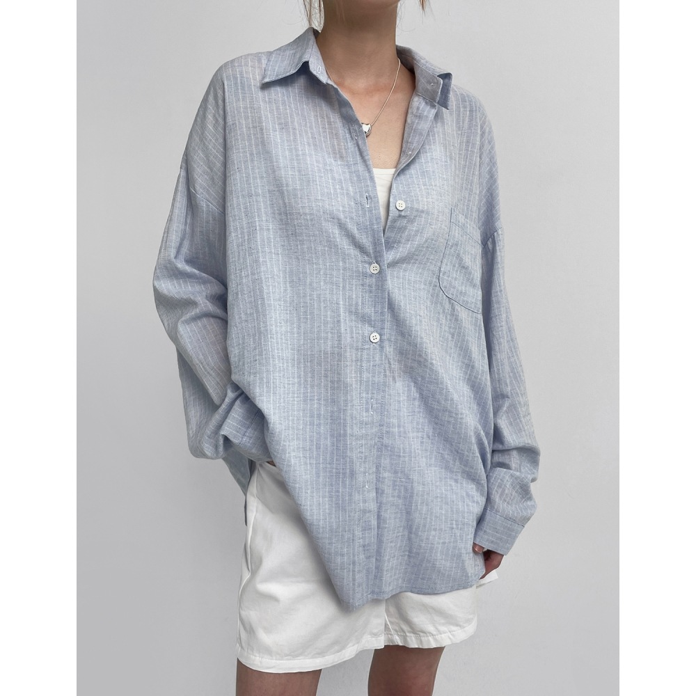 ブラックアップフォーキンサマーストライプルーズフィットシャツ