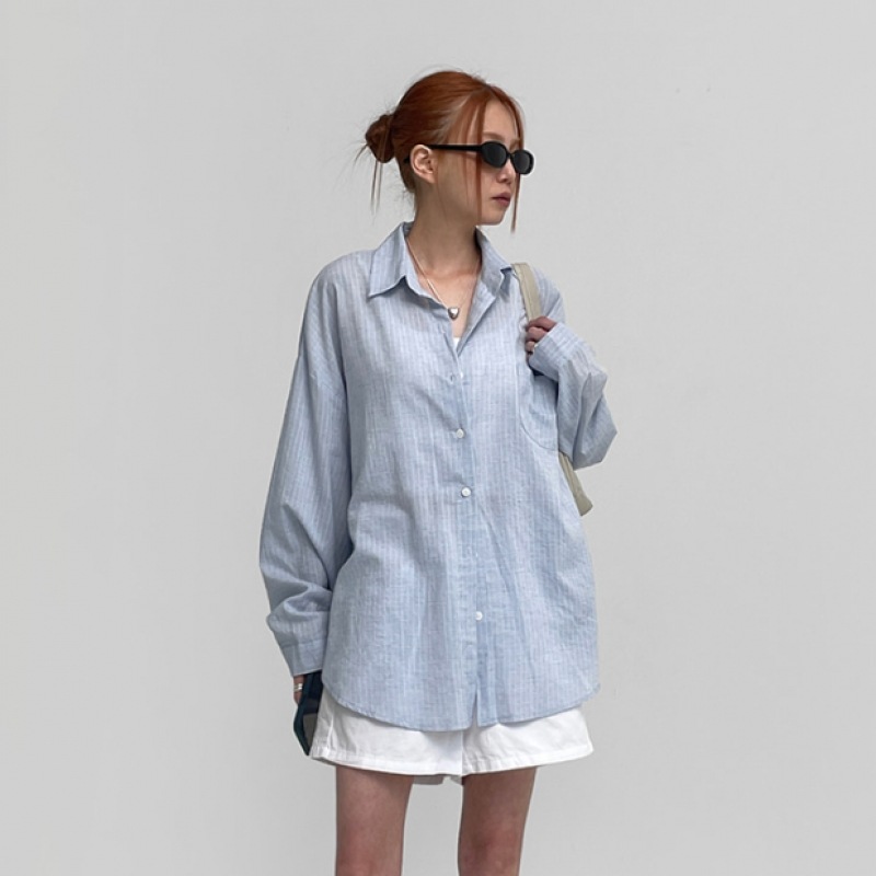 ブラックアップフォーキンサマーストライプルーズフィットシャツ