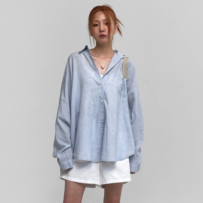 ブラックアップフォーキンサマーストライプルーズフィットシャツ