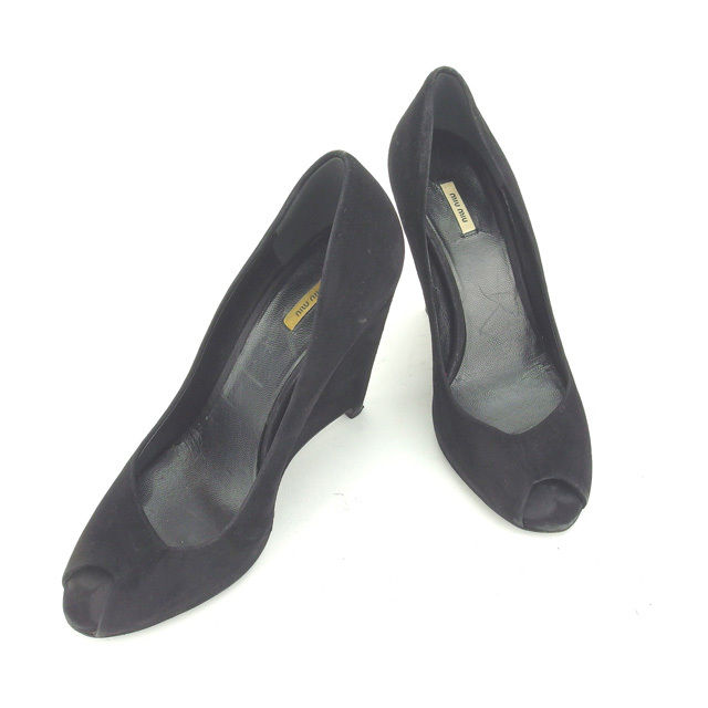 パンプス シューズ 靴 オープントゥ 35 ウエッジソール ブラック 中古 パンプス シューズ 靴 オープントゥ 35 ウエッジソール ブラック 中古