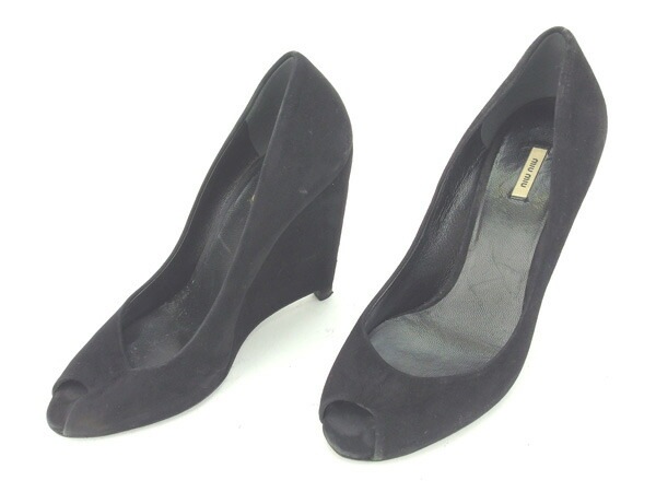 パンプス シューズ 靴 オープントゥ 35 ウエッジソール ブラック 中古 パンプス シューズ 靴 オープントゥ 35 ウエッジソール ブラック 中古