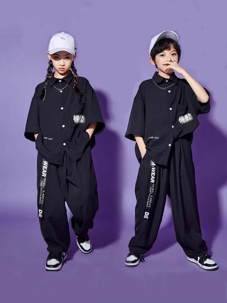 【1673人コレクション】ストリートダンス子供ファッション男の子夏ヒップホップ衣装クールな女の子ジャズダンス服セットショー衣装薄い