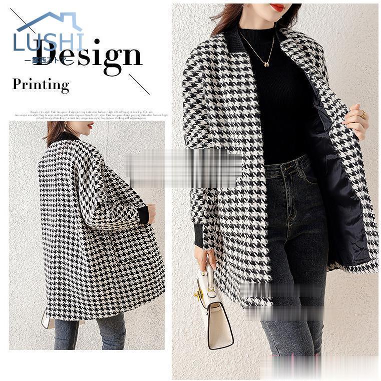 人気沸騰 ノーカラーコート レディース 秋冬 千鳥格子 ステンカラーコート ミディアム丈 ラシャジャケット 韓国風 アウター 通勤 着痩せ オシャレ ゆったり
