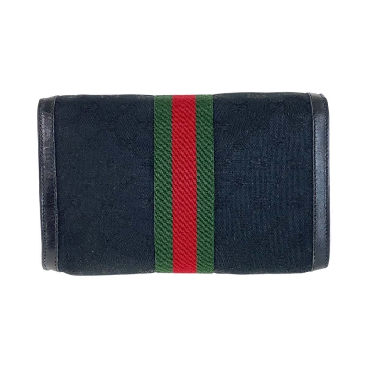 美品 ヴィンテージ オールドグッチ シェリーライン ブラック マルチカラー ゴールド金具 GGキャンバス ショルダーバッグ クラッチバッグ レディース 408723