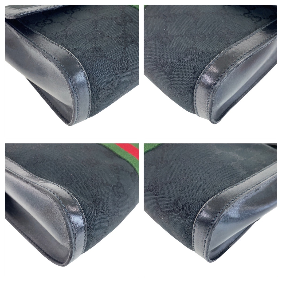 美品 ヴィンテージ オールドグッチ シェリーライン ブラック マルチカラー ゴールド金具 GGキャンバス ショルダーバッグ クラッチバッグ レディース 408723