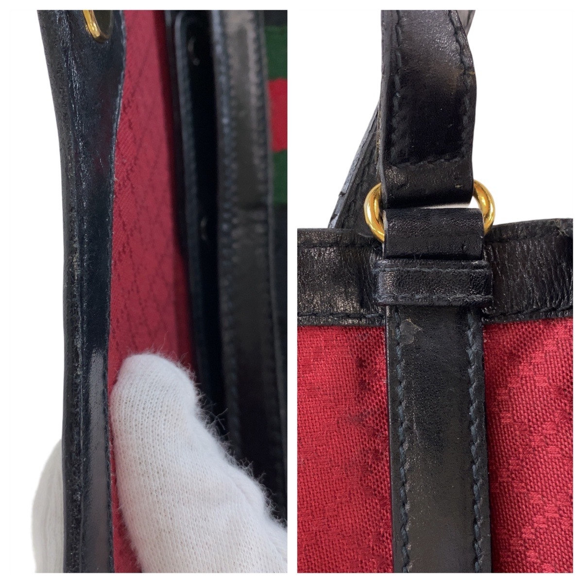 美品 ヴィンテージ オールドグッチ シェリーライン ブラック マルチカラー ゴールド金具 GGキャンバス ショルダーバッグ クラッチバッグ レディース 408723