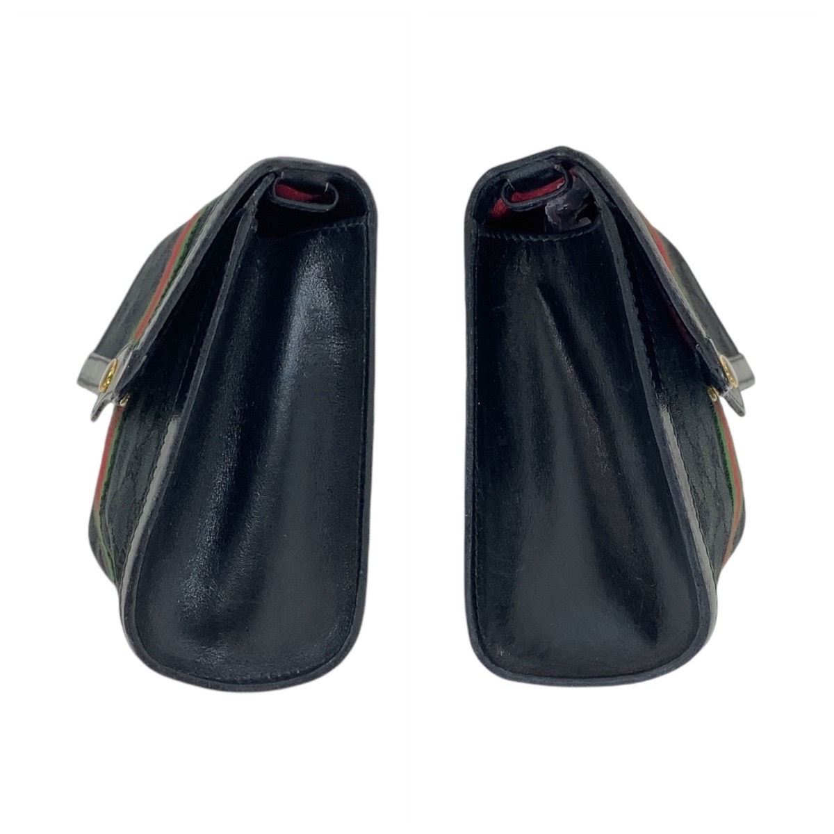 美品 ヴィンテージ オールドグッチ シェリーライン ブラック マルチカラー ゴールド金具 GGキャンバス ショルダーバッグ クラッチバッグ レディース 408723