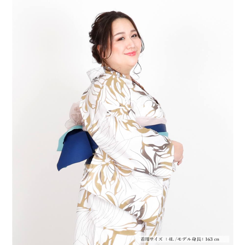 浴衣　大きいサイズ　レディース　ゆかた　大人　浴衣単品　３Ｌ　４Ｌ　ぽっちゃり　ふくよかさん向け　大きい　女性　花柄　ブラウン
