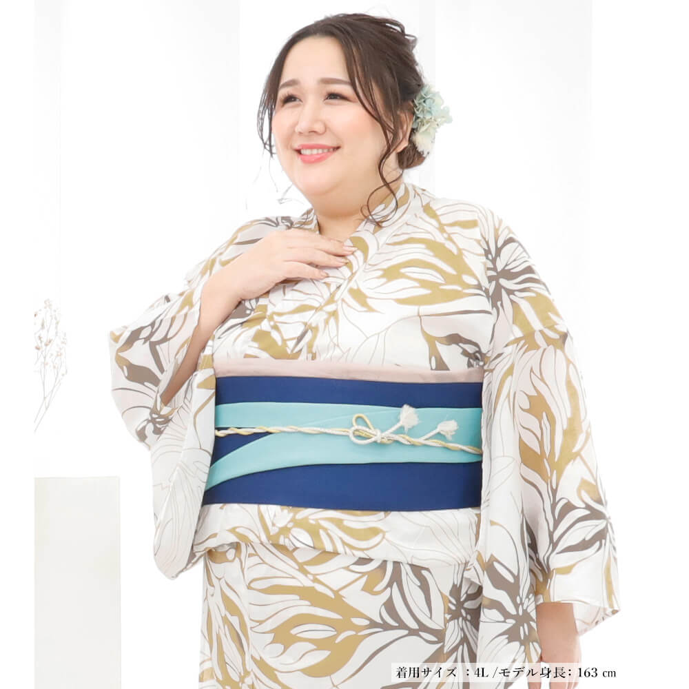 浴衣　大きいサイズ　レディース　ゆかた　大人　浴衣単品　３Ｌ　４Ｌ　ぽっちゃり　ふくよかさん向け　大きい　女性　花柄　ブラウン
