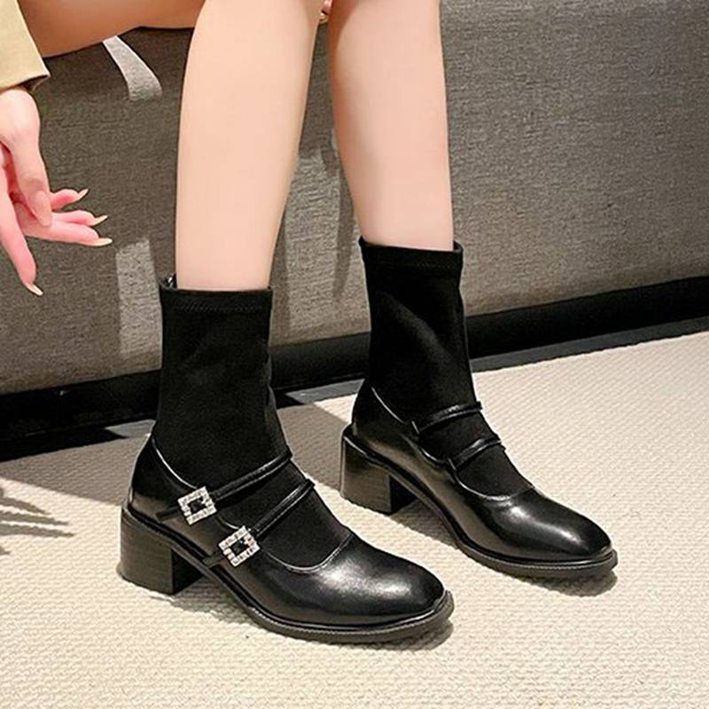 ショートブーツ ソックスブーツ ニット ラインストーン メリージェーン風 レディース ブーティ ハイヒール7cm 粗いかかと 裏起毛 裏ボア 保温防寒 秋冬 コンフォート カジュアル ファッション 細 ショートブーツ ソックスブーツ ニット ラインストーン メリージェーン風 レディース ブーティ ハイヒール7cm 粗いかかと 裏起毛 裏ボア 保温防寒 秋冬 コンフォート カジュアル ファッション 細
