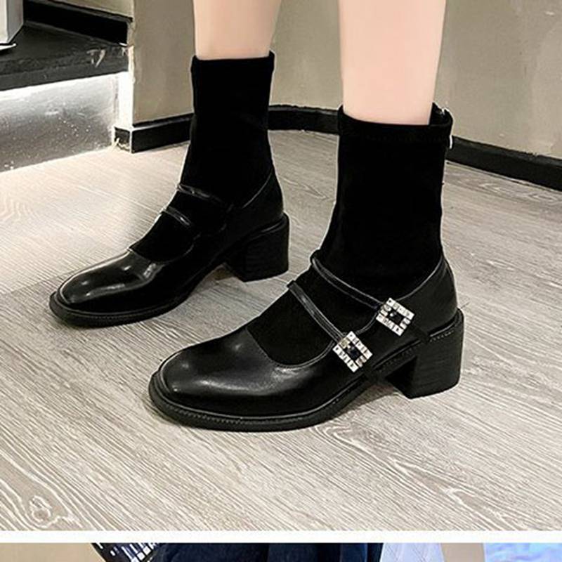 ショートブーツ ソックスブーツ ニット ラインストーン メリージェーン風 レディース ブーティ ハイヒール7cm 粗いかかと 裏起毛 裏ボア 保温防寒 秋冬 コンフォート カジュアル ファッション 細 ショートブーツ ソックスブーツ ニット ラインストーン メリージェーン風 レディース ブーティ ハイヒール7cm 粗いかかと 裏起毛 裏ボア 保温防寒 秋冬 コンフォート カジュアル ファッション 細