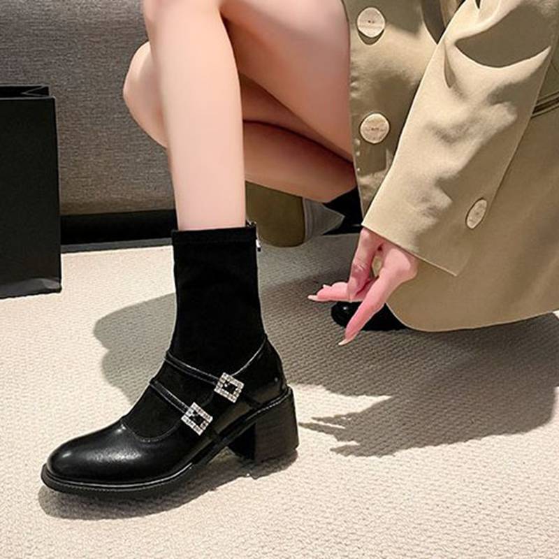 ショートブーツ ソックスブーツ ニット ラインストーン メリージェーン風 レディース ブーティ ハイヒール7cm 粗いかかと 裏起毛 裏ボア 保温防寒 秋冬 コンフォート カジュアル ファッション 細 ショートブーツ ソックスブーツ ニット ラインストーン メリージェーン風 レディース ブーティ ハイヒール7cm 粗いかかと 裏起毛 裏ボア 保温防寒 秋冬 コンフォート カジュアル ファッション 細